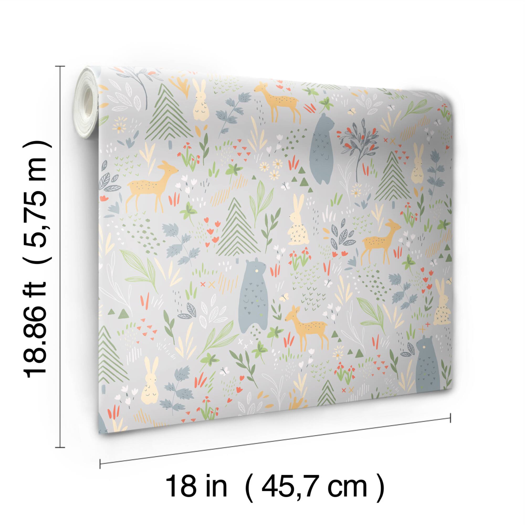 RoomMates Light Gray Spring Forest Pals Peel & Stick Wallpaper